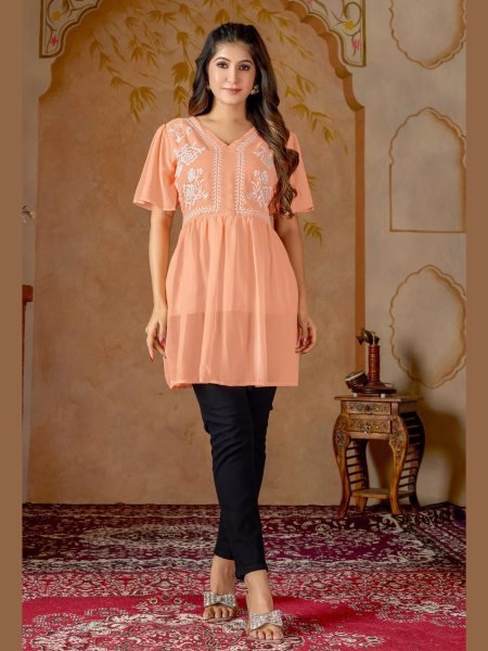 Minimalist Heavy Georgette Embroidered Top with Heavy Crape Inner for Daily Wear Tunics kurti