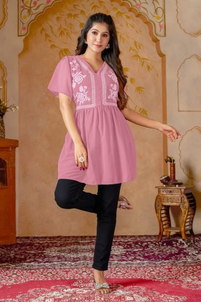 Minimalist Heavy Georgette Embroidered Top with Heavy Crape Inner for Daily Wear Tunics kurti