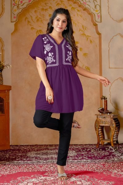 Minimalist Heavy Georgette Embroidered Top with Heavy Crape Inner for Daily Wear Tunics kurti