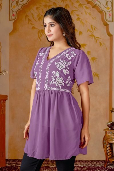 Minimalist Heavy Georgette Embroidered Top with Heavy Crape Inner for Daily Wear Tunics kurti