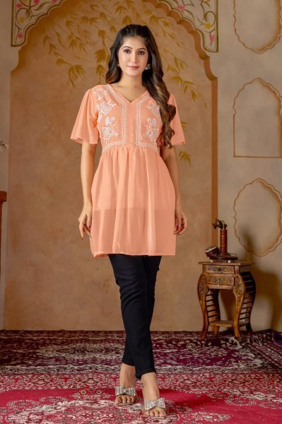 Minimalist Heavy Georgette Embroidered Top with Heavy Crape Inner for Daily Wear Tunics kurti