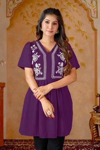 Minimalist Heavy Georgette Embroidered Top with Heavy Crape Inner for Daily Wear Tunics kurti
