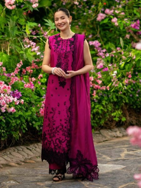 Minimalist Hot Pink Roman Silk Suit Set with Sequins Thread Work and Dupatta Ready To Wear Suit