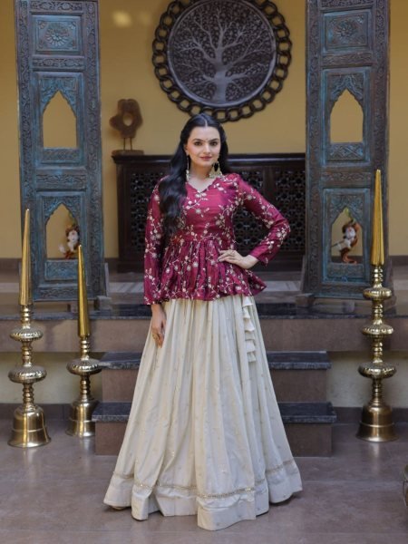 Minimalist Magenta Boutique Style Lehenga with Modern Peplum Look  Lehenga