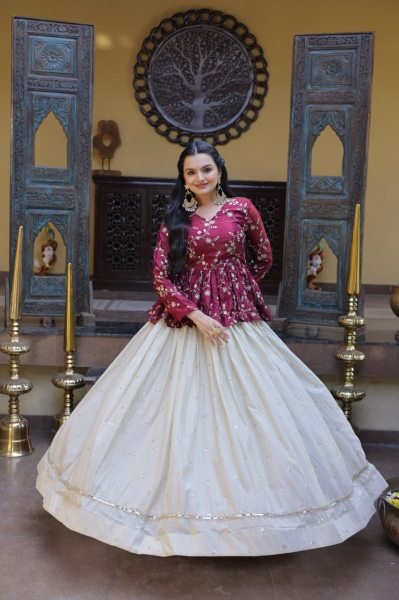 Minimalist Magenta Boutique Style Lehenga with Modern Peplum Look Designer Lehenga Choli