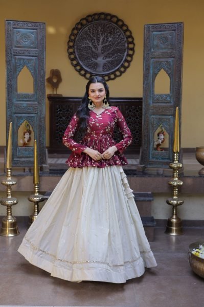 Minimalist Magenta Boutique Style Lehenga with Modern Peplum Look Designer Lehenga Choli