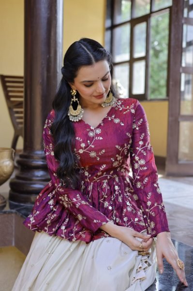 Minimalist Magenta Boutique Style Lehenga with Modern Peplum Look Designer Lehenga Choli