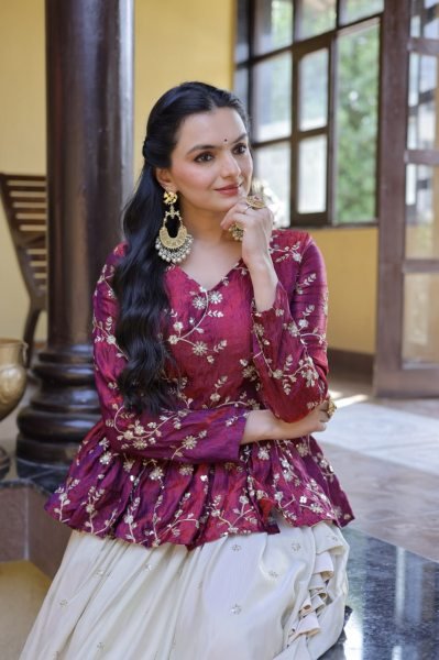 Minimalist Magenta Boutique Style Lehenga with Modern Peplum Look Designer Lehenga Choli