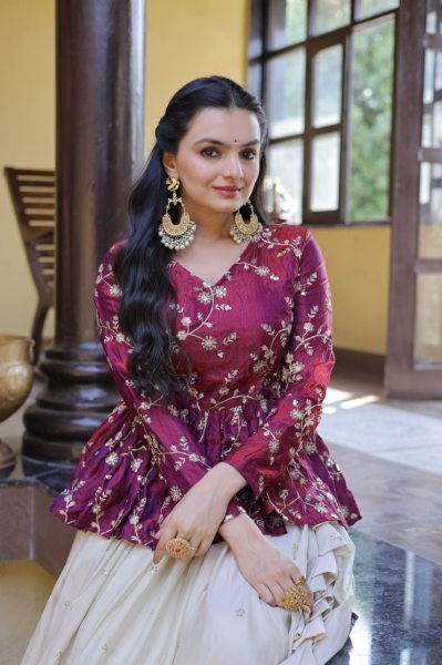 Minimalist Magenta Boutique Style Lehenga with Modern Peplum Look Designer Lehenga Choli