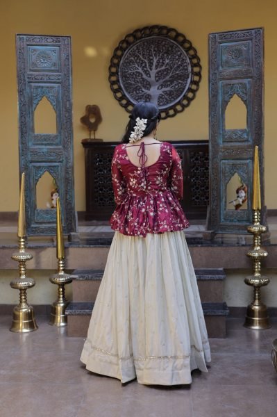 Minimalist Magenta Boutique Style Lehenga with Modern Peplum Look Designer Lehenga Choli