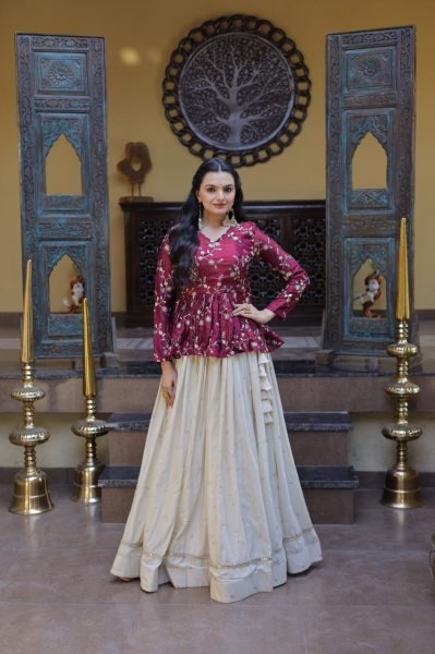 Minimalist Magenta Boutique Style Lehenga with Modern Peplum Look Designer Lehenga Choli