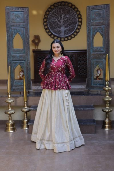 Minimalist Magenta Boutique Style Lehenga with Modern Peplum Look Designer Lehenga Choli