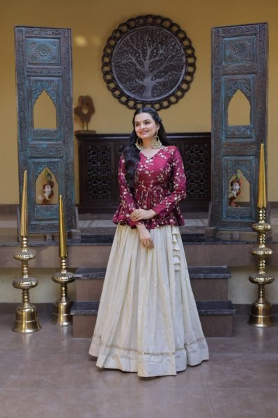 Minimalist Magenta Boutique Style Lehenga with Modern Peplum Look Designer Lehenga Choli