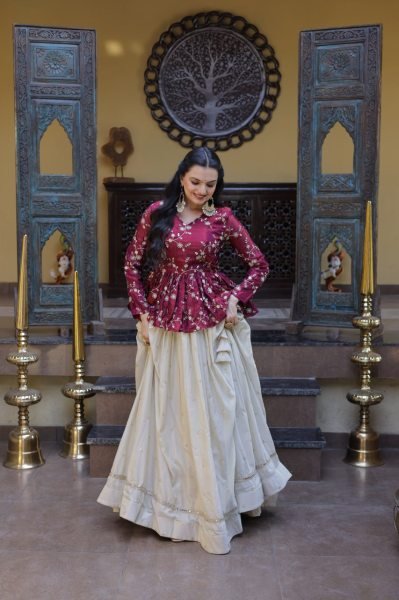 Minimalist Magenta Boutique Style Lehenga with Modern Peplum Look Designer Lehenga Choli