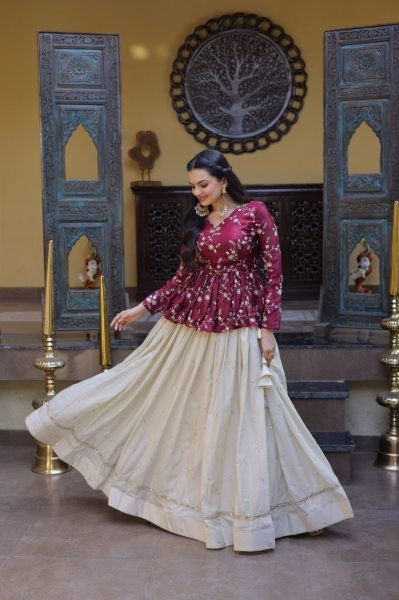 Minimalist Magenta Boutique Style Lehenga with Modern Peplum Look Designer Lehenga Choli