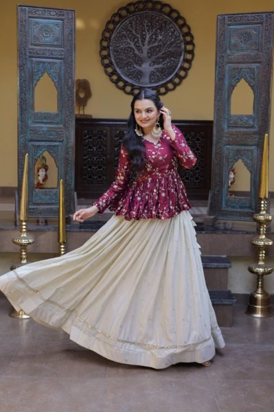 Minimalist Magenta Boutique Style Lehenga with Modern Peplum Look Designer Lehenga Choli