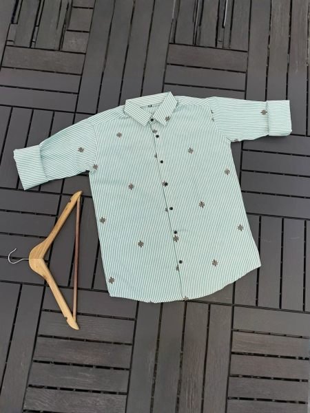 Minimalist Mint Green Exclusive Cotton Fabric Shirt with Scattered Floral Work at Manufacturer  