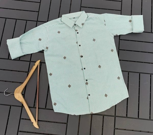 Minimalist Mint Green Exclusive Cotton Fabric Shirt with Scattered Floral Work at Manufacturer  Mens Shirt