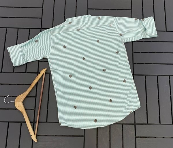 Minimalist Mint Green Exclusive Cotton Fabric Shirt with Scattered Floral Work at Manufacturer  Mens Shirt