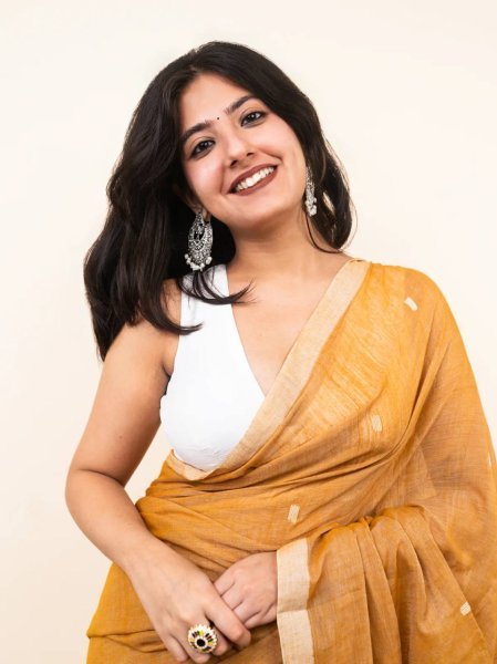 Minimalist Mustard Yellow Linen Cotton Digital Printed Saree with Tussle Detailing Printed Cotton Sarees Wholesale