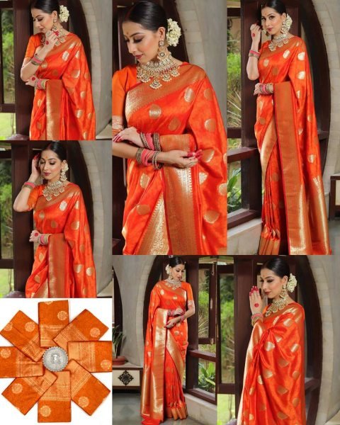 Minimalist Orange Stylish Lichi Silk Saree for Women Daily Wear Collection Silk Sarees Wholesale