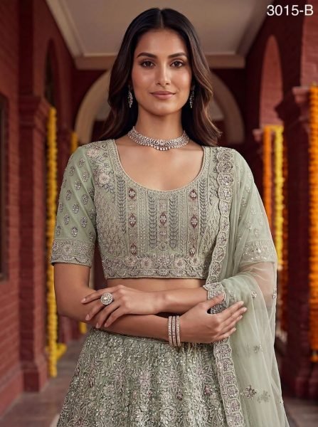 Minimalist Pista Bridal Lehenga with Multi Thread Embroidery for Reception Wear Bridal Lehenga Choli