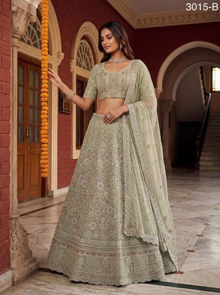 Minimalist Pista Bridal Lehenga with Multi Thread Embroidery for Reception Wear Bridal Lehenga Choli