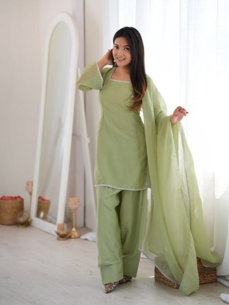 Minimalist Pista Designer Crunchy Silk Farshi Salwar Suit with Diamond Work at Manufacturer  Ready To Wear Suit
