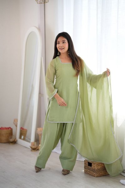 Minimalist Pista Designer Crunchy Silk Farshi Salwar Suit with Diamond Work at Manufacturer  Ready To Wear Collection