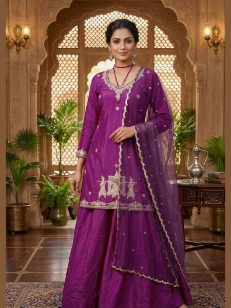 Minimalist Purple Crepe Silk Lehenga Set with Hand Work Top for Wedding Wear Ready To Wear Suit