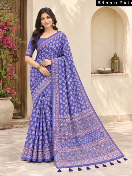 Minimalist Purple Designer Chinon Silk Saree with Real Mirror Work and Tassel Pallu Sarees 