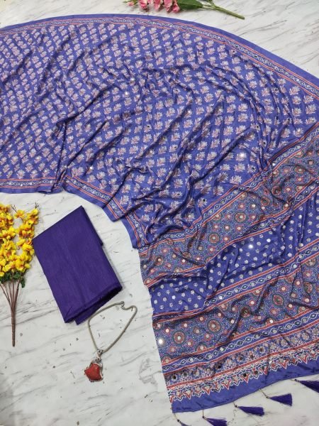 Minimalist Purple Designer Chinon Silk Saree with Real Mirror Work and Tassel Pallu Silk Sarees Wholesale