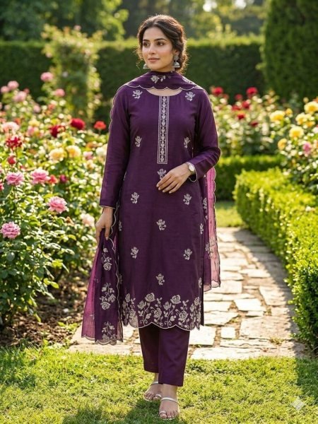 Minimalist Purple Festival Wear Vichitra Silk Kurti Suit with Rich Sequins Embroidery 