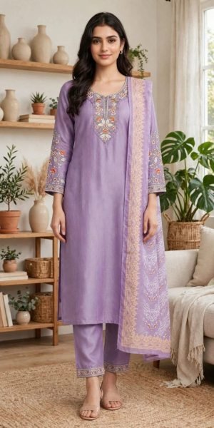 Minimalist Purple Rayon Slub Embroidered Suit Set with Digital Print Dupatta for Daily Wear Embroidery Kurtis 