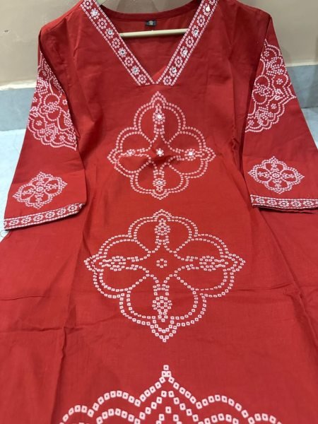 Minimalist Red Cotton Kurti Pant Dupatta Set for Summer Collection Cotton Kurtis Wholesale
