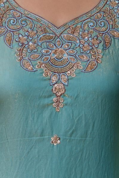 Minimalist Sky Blue Premium Silk Sindoor Satin Embroidered Kurti Set for Women Ready To Wear Collection