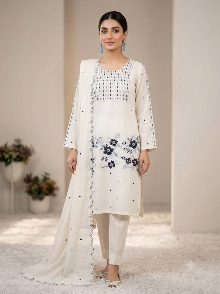 Minimalist White Designer Roman Top with Micro Inner and Embroidered Dupatta at Wholesale Rate Ready To Wear Collection