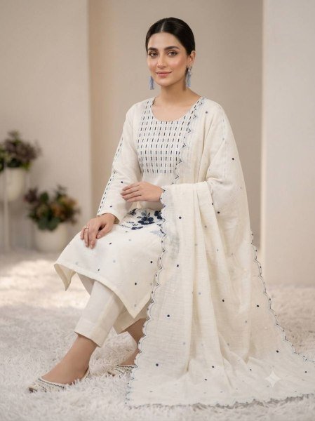 Minimalist White Designer Roman Top with Micro Inner and Embroidered Dupatta at Wholesale Rate Ready To Wear Collection