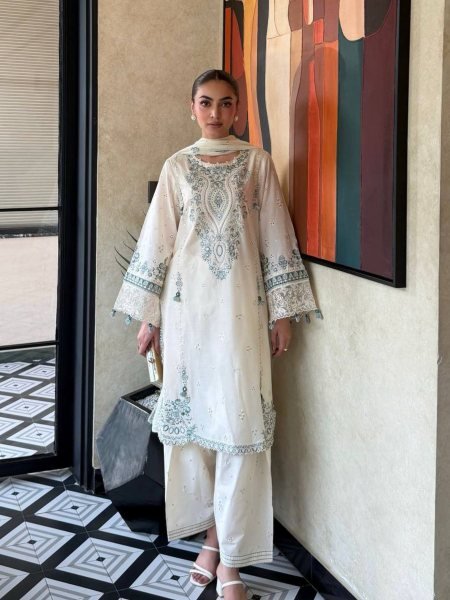 Minimalist White Satin Rayon Top Farshi Pajama Set With Sequence And Georgette Dupatta For Wholesale Collection Ready To Wear Suit