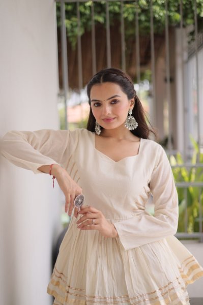 Minimalist White Women's Gota Patti Cora Cotton Lehenga for Festive Celebrations Ready To Wear Collection