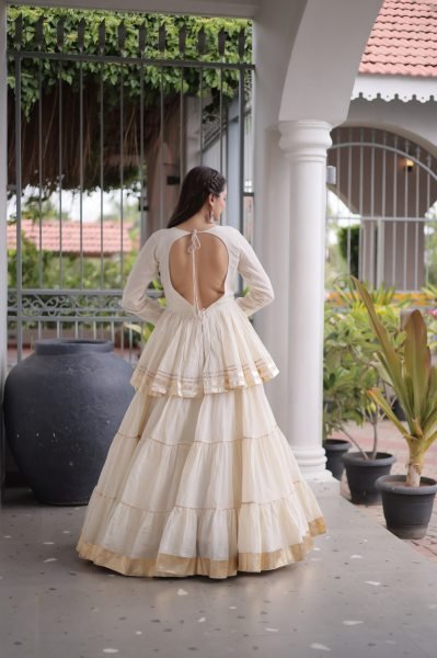 Minimalist White Women's Gota Patti Cora Cotton Lehenga for Festive Celebrations Ready To Wear Collection