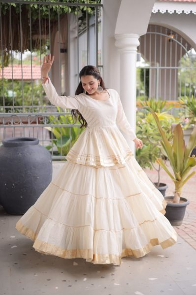 Minimalist White Women's Gota Patti Cora Cotton Lehenga for Festive Celebrations Ready To Wear Collection
