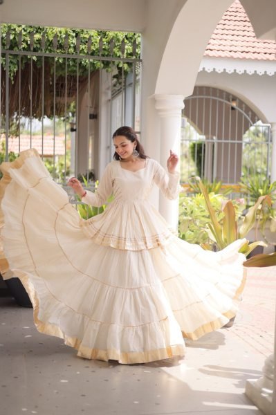 Minimalist White Women's Gota Patti Cora Cotton Lehenga for Festive Celebrations Ready To Wear Collection