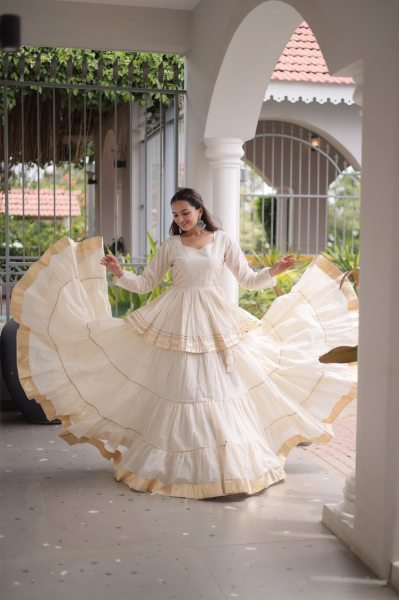 Minimalist White Women's Gota Patti Cora Cotton Lehenga for Festive Celebrations Ready To Wear Collection