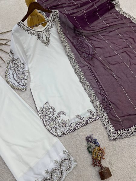 Minimalist Wine Maska Cotton Palazzo Set with Embroidery Work For Wedding Wear Ready To Wear Collection