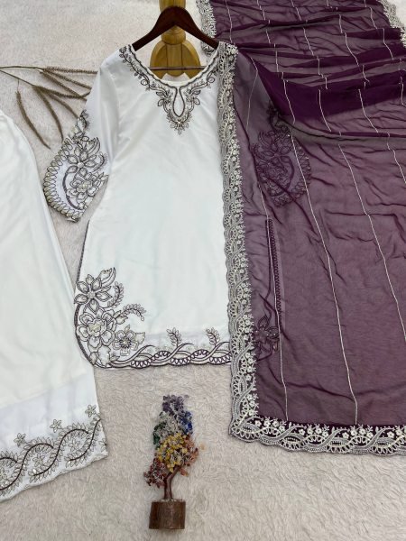 Minimalist Wine Maska Cotton Palazzo Set with Embroidery Work For Wedding Wear Ready To Wear Collection