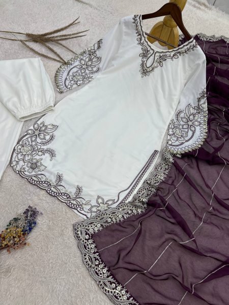 Minimalist Wine Maska Cotton Palazzo Set with Embroidery Work For Wedding Wear Ready To Wear Collection