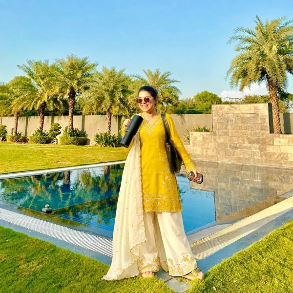Minimalist Yellow Pure HO Silk Embroidered Top with Farsi Salwar and Dupatta Ready To Wear Collection