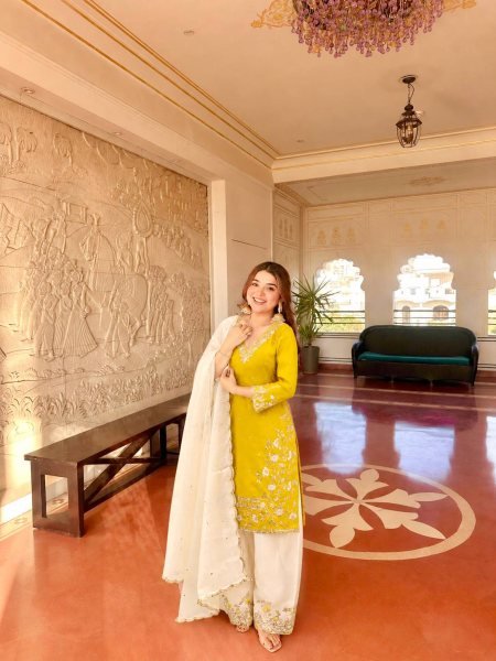Minimalist Yellow Pure HO Silk Embroidered Top with Farsi Salwar and Dupatta Ready To Wear Collection