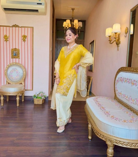 Minimalist Yellow Pure HO Silk Embroidered Top with Farsi Salwar and Dupatta Ready To Wear Collection